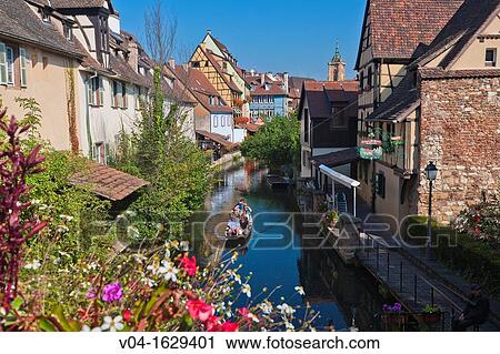 Picturesque houses lining the canal in Little Venice, Colmar, Alsace, France, Europe View Large Photo Image Stock Image - Picturesque houses lining the canal in Little Venice, Colmar, Alsace, France, Europe. Fotosearch
