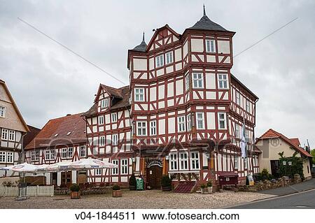 Stock Image - Picturesque timbered house in Ziegenhain, Hesse, Germany, Europe. Fotosearch