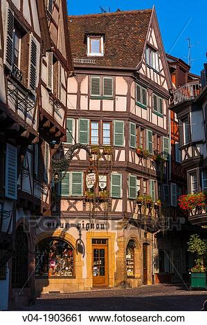 Picturesque timbered houses in Colmar, Alsace, France, Europe View Large Photo Image Stock Image - Picturesque timbered houses in Colmar, Alsace, France, Europe. Fotosearch
