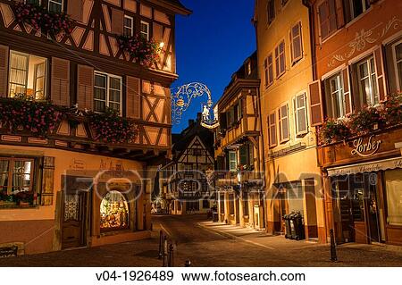 Picturesque timbered houses in Colmar at night, Alsace, France, Europe View Large Photo Image Stock Photo - Picturesque timbered houses in Colmar at night, Alsace, France, Europe. Fotosearch