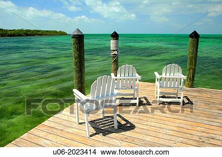 Pier and chairs at ocean, Gulf Of Mexico, Florida Keys, Monroe County, Florida, USA View Large Photo Image Picture - Pier and chairs at ocean, Gulf Of Mexico, Florida Keys, Monroe County, Florida, USA. Fotosearch