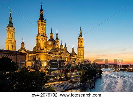 Pilar's Basilic in Zaragoza over Ebro River, Saragossa, Aragon, Spain. View Large Photo Image Stock Image - Pilar's Basilic in Zaragoza over Ebro River, Saragossa, Aragon, Spain.. Fotosearch