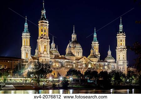 Pilar's Basilic in Zaragoza over Ebro River, Saragossa, Aragon, Spain. View Large Photo Image Stock Image - Pilar's Basilic in Zaragoza over Ebro River, Saragossa, Aragon, Spain.. Fotosearch