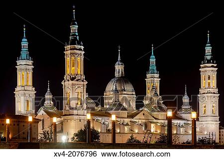 Pilar's Basilic in Zaragoza over Ebro River, Saragossa, Aragon, Spain. View Large Photo Image Stock Photograph - Pilar's Basilic in Zaragoza over Ebro River, Saragossa, Aragon, Spain.. Fotosearch
