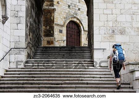 Pilgrim, Camino de Santiago, door and staircase, Catedral de Nuestra Seora de la Asunci? n de Santander, city of Santander, Cantabria, Spain. View Large Photo Image Stock Photography - Pilgrim, Camino de Santiago, door and staircase, Catedral de Nuestra Seora de la Asunci? n de Santander, city of Santander, Cantabria, Spain.. Fotosearch