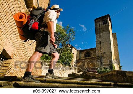 Pilgrim in San Pedro de la Rua Church. Estella. Navarre. Pilgrims Way to Santiago. Spain. View Large Photo Image Stock Photo - Pilgrim in San Pedro de la Rua Church. Estella. Navarre. Pilgrims Way to Santiago. Spain.. Fotosearch