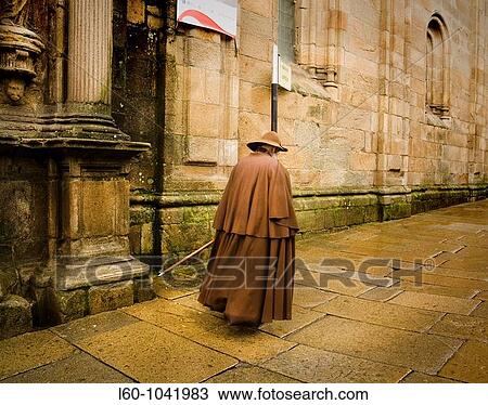 Stock Image - Pilgrim in Santiago de Compostela City, Galicia Region, Spain, Europe. Fotosearch