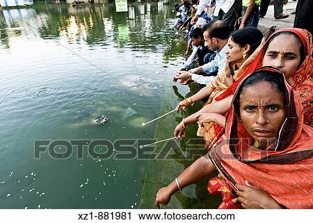 Stock Image - Pilgrims and Bostami Turtles in the pond of the Shrine of Bayazid Bostami, Chittagong, Bangladesh. Fotosearch
