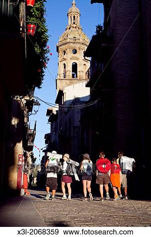 Pilgrims, calle Mayor, Puente la Reina - Gares. Navarre. Spain. View Large Photo Image Stock Photo - Pilgrims, calle Mayor, Puente la Reina - Gares. Navarre. Spain.. Fotosearch