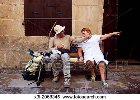 Pilgrims, calle Mayor, Puente la Reina - Gares. Navarre. Spain. View Large Photo Image Stock Photography - Pilgrims, calle Mayor, Puente la Reina - Gares. Navarre. Spain.. Fotosearch