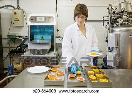 Stock Photo - Pilot plant. Experimenting with liquid nitrogen in food. Oranges. Laboratories. AZTI-Tecnalia. Technological Centre specialised in Marine and Food Research. Sukarrieta, Bizkaia, Euskadi. Spain.. Fotosearch