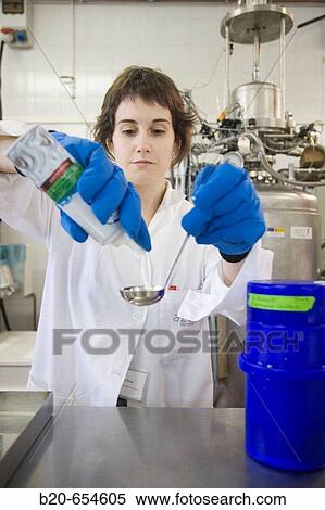 Stock Photography - Pilot plant. Experimenting with liquid nitrogen in food. Whipped cream. Laboratories. AZTI-Tecnalia. Technological Centre specialised in Marine and Food Research. Sukarrieta, Bizkaia, Euskadi. Spain.. Fotosearch