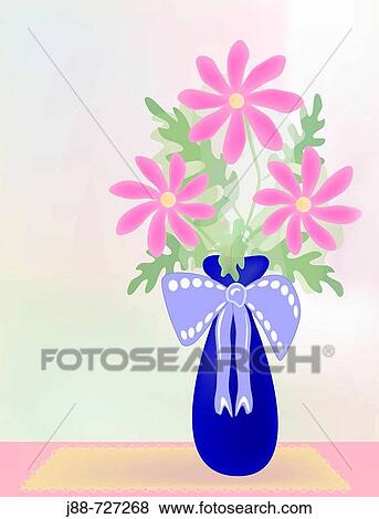Pink flowers in blue vase with ribbon View Large Photo Image Stock Photo - Pink flowers in blue vase with ribbon. Fotosearch
