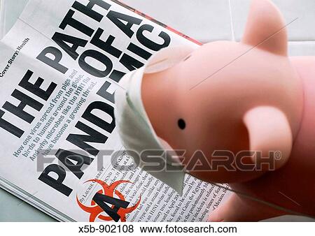 Pink, toy pig with a swine flu mask on, appearing to be reading about Swine flu pandemic in magazine Humour on the pandemic Swine flu issue High angle horizontal View Large Photo Image Stock Photo - Pink, toy pig with a swine flu mask on, appearing to be reading about Swine flu pandemic in magazine Humour on the pandemic Swine flu issue High angle horizontal. Fotosearch