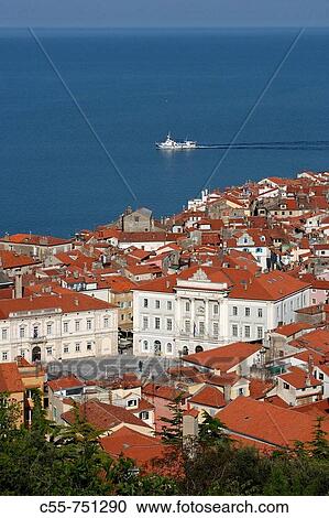 Piran, old town peninsula, italian style, Tartini Square, Court House, Town Hall, Gulf of Piran, Adriatic sea, Slovenia View Large Photo Image Stock Image - Piran, old town peninsula, italian style, Tartini Square, Court House, Town Hall, Gulf of Piran, Adriatic sea, Slovenia. Fotosearch