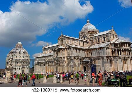 Pisa, Baptistery, Cathedral, Duomo, Piazza del Duomo, Cathedral Square, Campo dei Miracoli, UNESCO world heritage site, Tuscany, Italy. View Large Photo Image Stock Photography - Pisa, Baptistery, Cathedral, Duomo, Piazza del Duomo, Cathedral Square, Campo dei Miracoli, UNESCO world heritage site, Tuscany, Italy.. Fotosearch