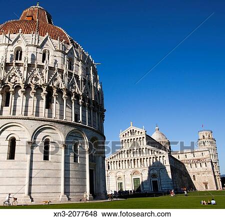 Pisa Baptistry of St. John, Cathedral with the Leaning Tower of Pisa, Piazza del Duomo, Cathedral Square, Campo dei Miracoli, Square of Miracles, UNESCO world heritage site, Tuscany, Italy, Europe. View Large Photo Image Stock Photo - Pisa Baptistry of St. John, Cathedral with the Leaning Tower of Pisa, Piazza del Duomo, Cathedral Square, Campo dei Miracoli, Square of Miracles, UNESCO world heritage site, Tuscany, Italy, Europe.. Fotosearch