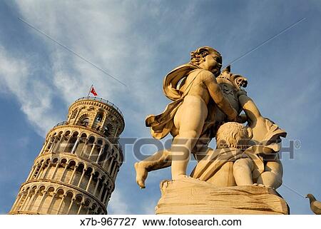 Pisa Italy Leaning Tower of Pisa & detail of the Fontana dei Putti View Large Photo Image Stock Photo - Pisa Italy Leaning Tower of Pisa & detail of the Fontana dei Putti. Fotosearch