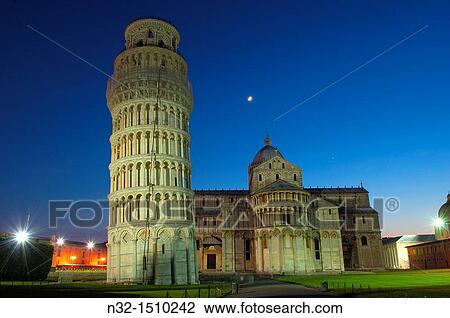 Pisa, Leaning Tower at Dusk, Piazza del Duomo, Cathedral Square, Campo dei Miracoli, UNESCO world heritage site, Tuscany, Italy View Large Photo Image Stock Image - Pisa, Leaning Tower at Dusk, Piazza del Duomo, Cathedral Square, Campo dei Miracoli, UNESCO world heritage site, Tuscany, Italy. Fotosearch