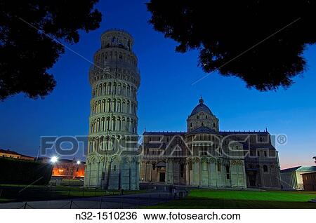 Pisa, Leaning Tower at Dusk, Piazza del Duomo, Cathedral Square, Campo dei Miracoli, UNESCO world heritage site, Tuscany, Italy View Large Photo Image Stock Photograph - Pisa, Leaning Tower at Dusk, Piazza del Duomo, Cathedral Square, Campo dei Miracoli, UNESCO world heritage site, Tuscany, Italy. Fotosearch