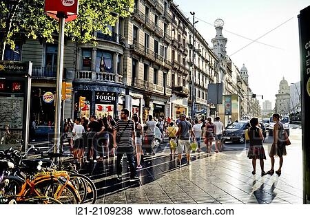 Pla? a Catalunya, Pelai street, summer. Barcelona, Catalonia, Spain. View Large Photo Image Stock Photo - Pla? a Catalunya, Pelai street, summer. Barcelona, Catalonia, Spain.. Fotosearch