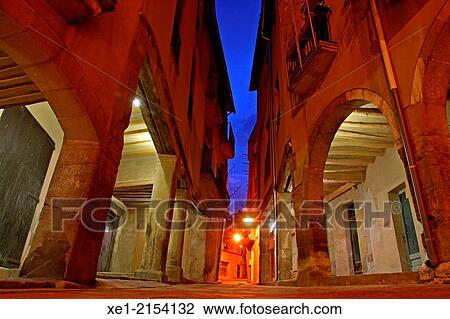 Stock Image - Pla? a Gran at night, Calaf, Catalonia, Spain. Fotosearch