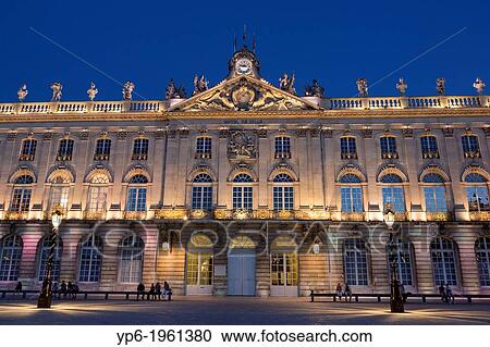 Stock Image - Place Stanislas with town hall at night, Nancy, Meurthe-et-Moselle, France.. Fotosearch