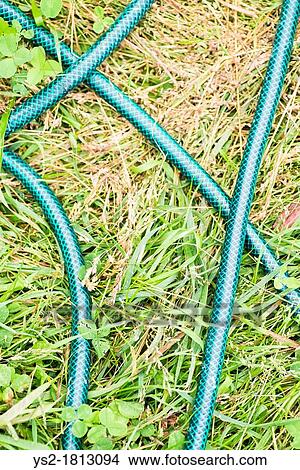 Plastic hose lying on the ground of a backyard View Large Photo Image Picture - Plastic hose lying on the ground of a backyard. Fotosearch