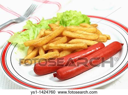 PLATE WITH SAUSAGES, FRENCH FRIES AND SALAD View Large Photo Image Stock Image - PLATE WITH SAUSAGES, FRENCH FRIES AND SALAD. Fotosearch