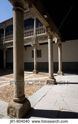 Stock Image - Plateresque courtyard of Palace of the Counts of Polentino, Avila. Castilla-Leon, Spain. Fotosearch