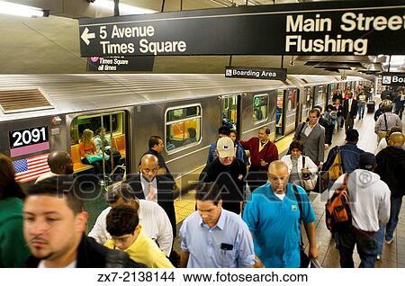 Picture - Platform Subway Line 7 Station Grand Central Terminal on the Lower Midtown. 42nd Street and Park Avenue. Grand Central Terminal is the largest train station and subway in Manhattan. Fotosearch