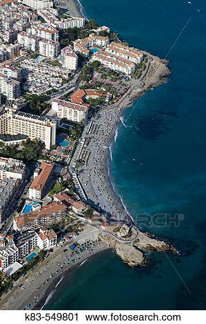 Playa de la Torrecilla y el Salon, aerial view of Nerja. Costa del Sol, MBlaga province. Andalusia, Spain View Large Photo Image Stock Image - Playa de la Torrecilla y el Salon, aerial view of Nerja. Costa del Sol, MBlaga province. Andalusia, Spain. Fotosearch