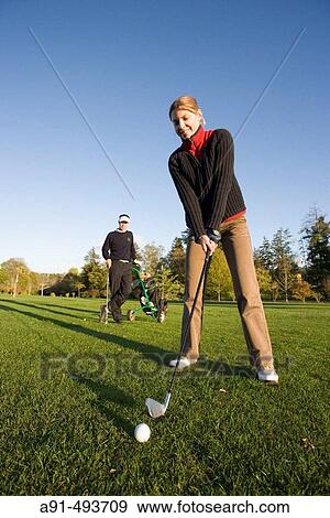 Stock Photo - Playing golf. Roche-Posay. Vienne (86). France. Fotosearch