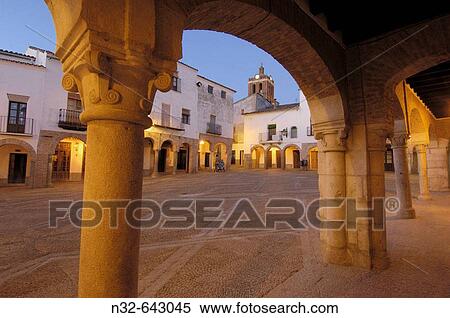 Plaza Chica at dusk. Zafra. Badajoz province, Extremadura. Spain. View Large Photo Image Stock Photography - Plaza Chica at dusk. Zafra. Badajoz province, Extremadura. Spain.. Fotosearch