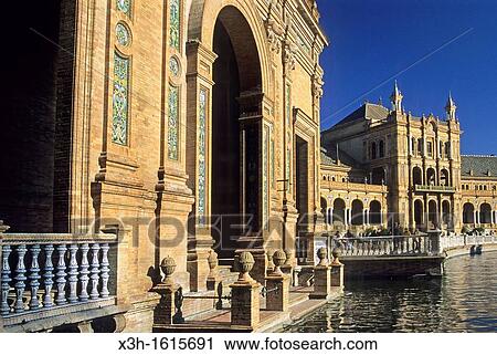 Plaza de Espaa, Seville, Andalusia, Spain, Europe View Large Photo Image Stock Image - Plaza de Espaa, Seville, Andalusia, Spain, Europe. Fotosearch