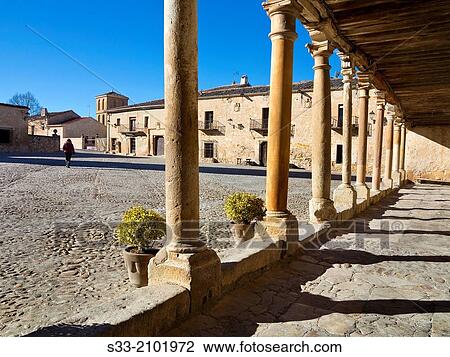 Stock Image - Plaza Mayor in Pedraza. Segovia. Castilla Leon. Spain.. Fotosearch
