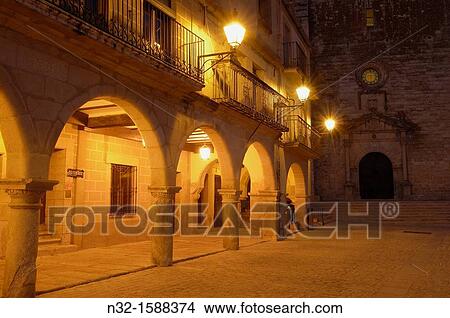 Plaza Mayor (Main Square) at dusk, Trujillo, Caceres province, Extremadura, Spain, Europe View Large Photo Image Picture - Plaza Mayor (Main Square) at dusk, Trujillo, Caceres province, Extremadura, Spain, Europe. Fotosearch