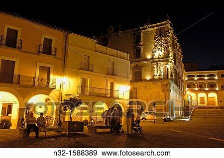 Plaza Mayor (Main Square) at dusk, Trujillo, Caceres province, Extremadura, Spain, Europe View Large Photo Image Stock Photo - Plaza Mayor (Main Square) at dusk, Trujillo, Caceres province, Extremadura, Spain, Europe. Fotosearch