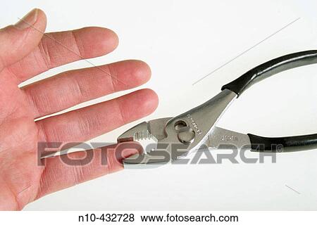 Pliers holding onto a person's pinky finger View Large Photo Image Stock Photo - Pliers holding onto a person's pinky finger. Fotosearch