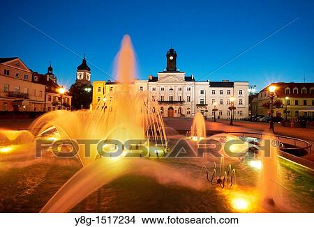 Picture - Plock - Fountain and Town Hall at the Market Square, Poland, Europe. Fotosearch