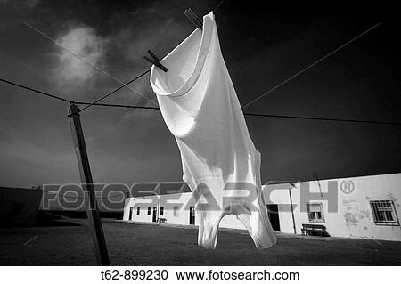 Stock Image - Poblado Las Salinas del Cabo de Gata Clothing lying Parque Natural del Cabo de Gata Almeria, Andalusia, Spain. Fotosearch