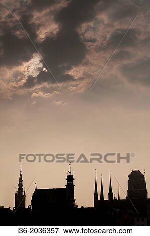 Poland, Gdansk-The skyline of the Old Town. View Large Photo Image Stock Photo - Poland, Gdansk-The skyline of the Old Town.. Fotosearch