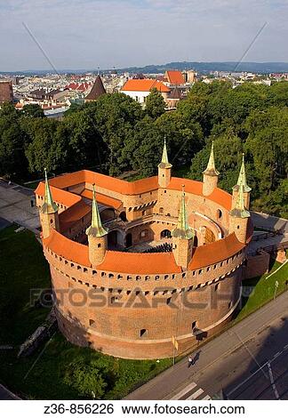 Poland Krakow Barbican View Large Photo Image Stock Photograph - Poland Krakow Barbican. Fotosearch