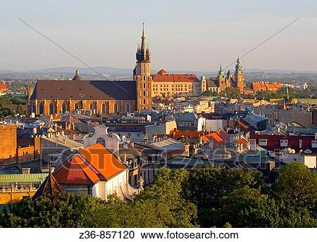 Poland, Krakow, cityline from high View Large Photo Image Stock Image - Poland, Krakow, cityline from high. Fotosearch