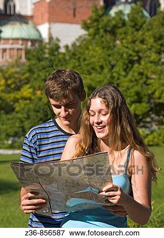 Poland Krakow, Couple with city map by Wawel Castle View Large Photo Image Stock Photo - Poland Krakow, Couple with city map by Wawel Castle. Fotosearch