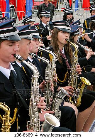 Picture - Poland, Krakow, Fire Department Day at Main Market Square. Fotosearch