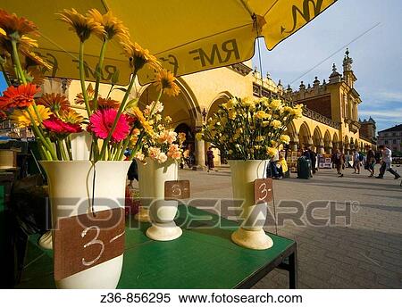 Poland Krakow, flowers at Main Market Square View Large Photo Image Stock Photography - Poland Krakow, flowers at Main Market Square. Fotosearch