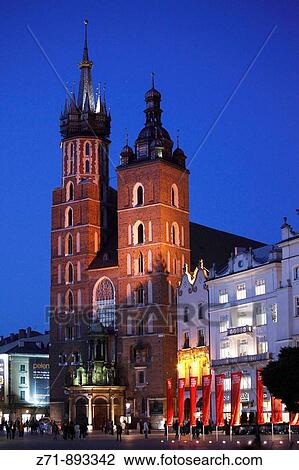 Poland, Krakow, Main Market Square, St Mary's Church View Large Photo Image Stock Image - Poland, Krakow, Main Market Square, St Mary's Church. Fotosearch