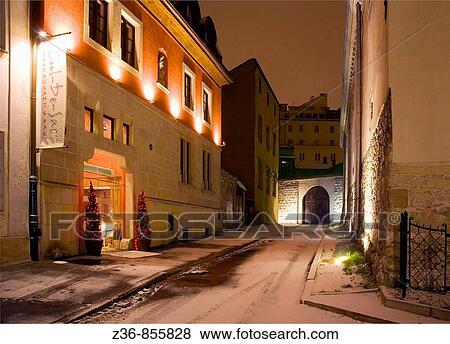 Poland, Krakow, Na Grodku street View Large Photo Image Stock Photo - Poland, Krakow, Na Grodku street. Fotosearch