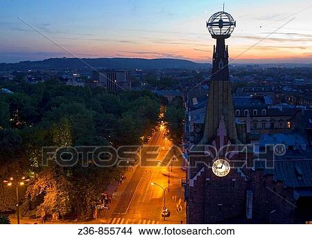 Poland Krakow Pyramidal tower and globe of Globe House View Large Photo Image Picture - Poland Krakow Pyramidal tower and globe of Globe House. Fotosearch
